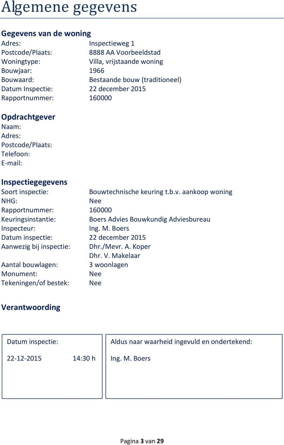 M. Boers Datum inspectie: 22 december 2015 Aanwezig bij inspectie: Dhr./Mevr. A. Koper Dhr. V.
