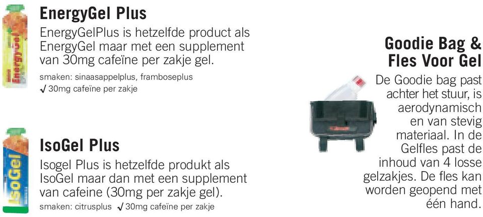 supplement van cafeine (30mg per zakje gel).