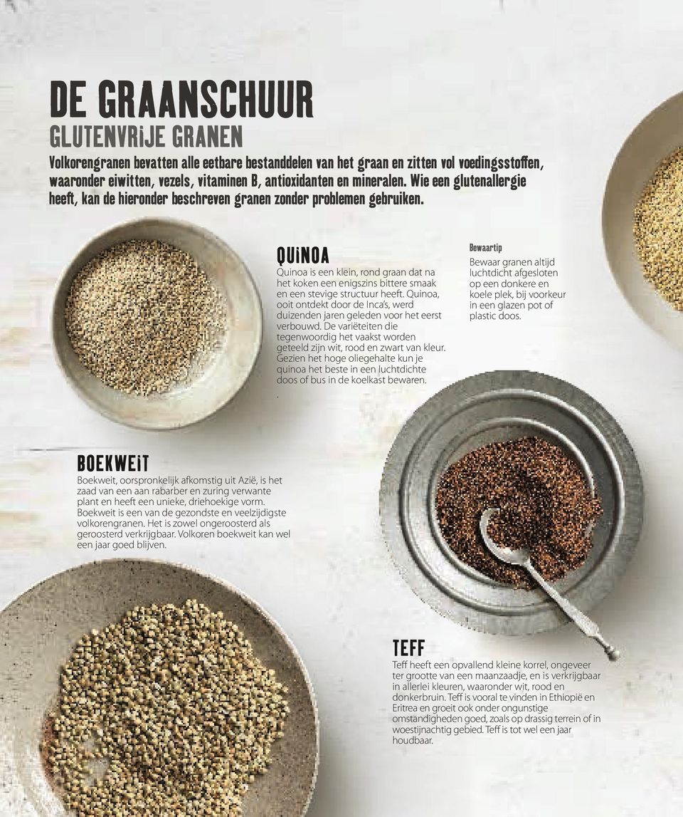 QUINOA Quinoa is een klein, rond graan dat na het koken een enigszins bittere smaak en een stevige structuur heeft.