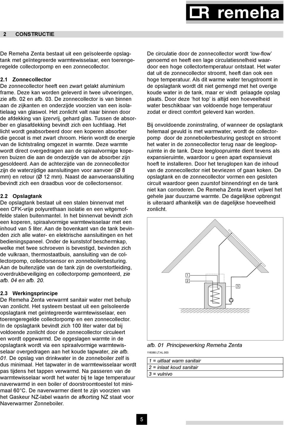 De zonnecollector is van binnen aan de zijkanten en onderzijde voorzien van een isolatielaag van glaswol. Het zonlicht valt naar binnen door de afdekking van ijzervrij, gehard glas.