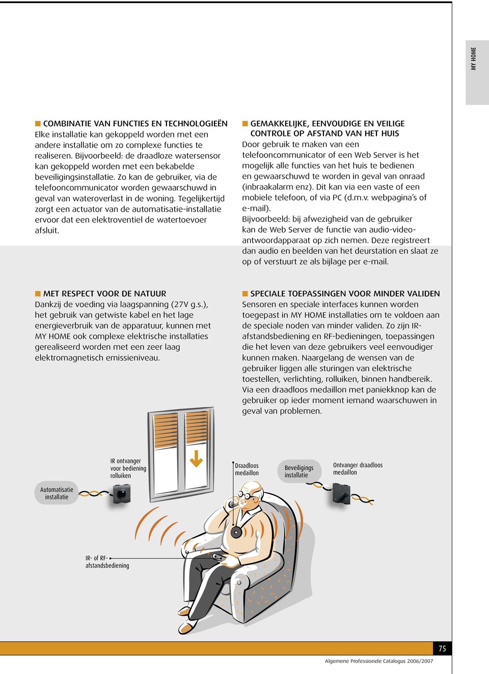 Zo kan de gebruiker, via de telefooncommunicator worden gewaarschuwd in geval van wateroverlast in de woning.