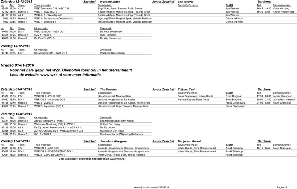 de Jong, Toon de Groot Jan Weever 2040 19:55 Heren 2 WZK 2 - De Warande Oosterhout 2 Ingeborg Efdée, Margriet Spek, Michelle Bellekom Connie vd Kroft 1053 20:55 Heren 1 WZK 1 - Wiekslag 1 Ingeborg