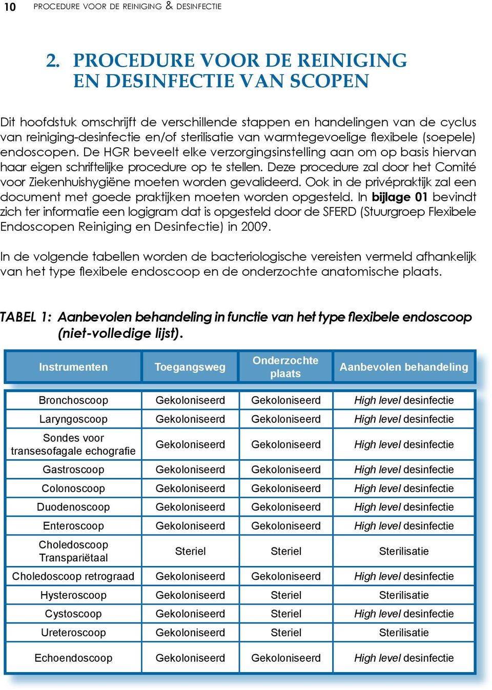 edoscope. De HGR beveelt elke verzorgigsistellig om op bsis hierv hr eige schriftelijke procedure op te stelle. Deze procedure zl door het Comité voor Ziekehuishygiëe moete worde gevlideerd.