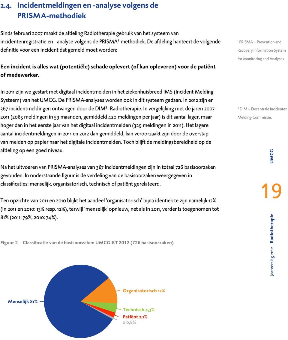 De afdeling hanteert de volgende definitie voor een incident dat gemeld moet worden: Een incident is alles wat (potentiële) schade oplevert (of kan opleveren) voor de patiënt of medewerker.