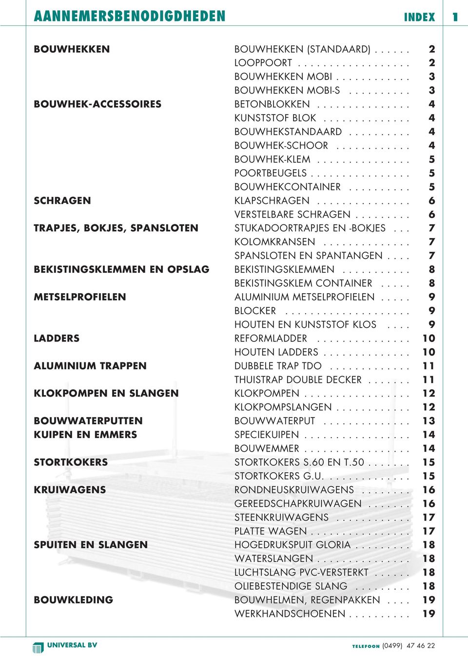 .............. 6 VERSTELBARE SCHRAGEN......... 6 TRAPJES, BOKJES, SPANSLOTEN STUKADOORTRAPJES EN -BOKJES... 7 KOLOMKRANSEN.............. 7 SPANSLOTEN EN SPANTANGEN.