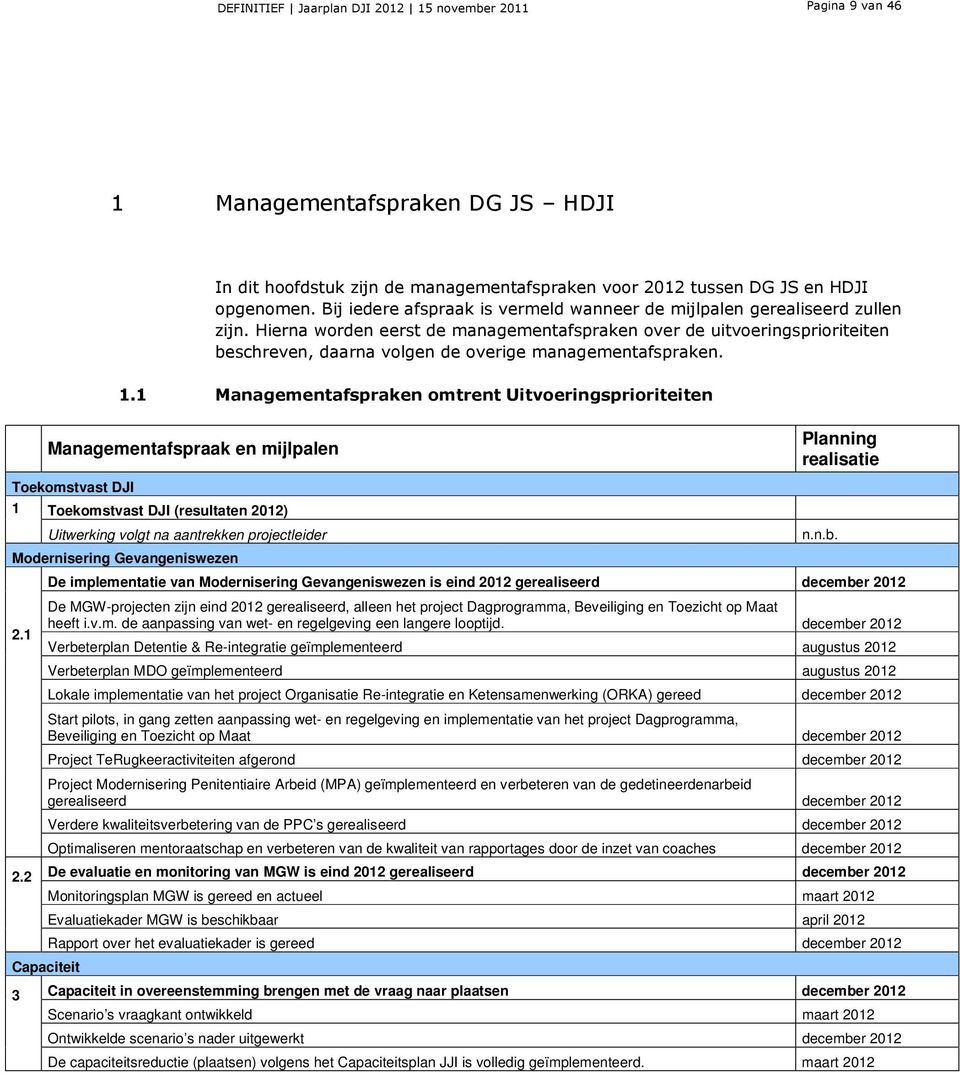 Hierna worden eerst de managementafspraken over de uitvoeringsprioriteiten beschreven, daarna volgen de overige managementafspraken. 1.