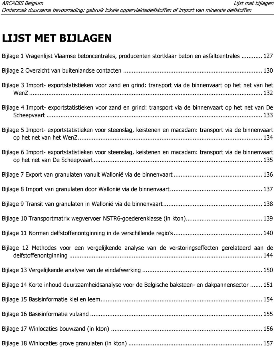 .. 132 Bijlage 4 Import- exportstatistieken voor zand en grind: transport via de binnenvaart op het net van De Scheepvaart.