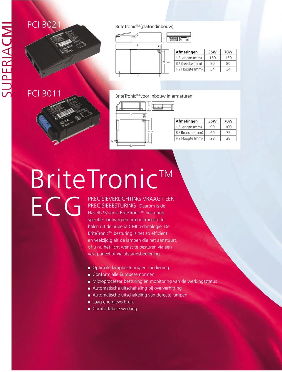 Daarom is de Havells Sylvania BriteTronic TM besturing specifiek ontworpen om het meeste te halen uit de Superia CMI technologie.