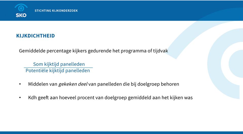 Middelen van gekeken deel van panelleden die bij doelgroep behoren