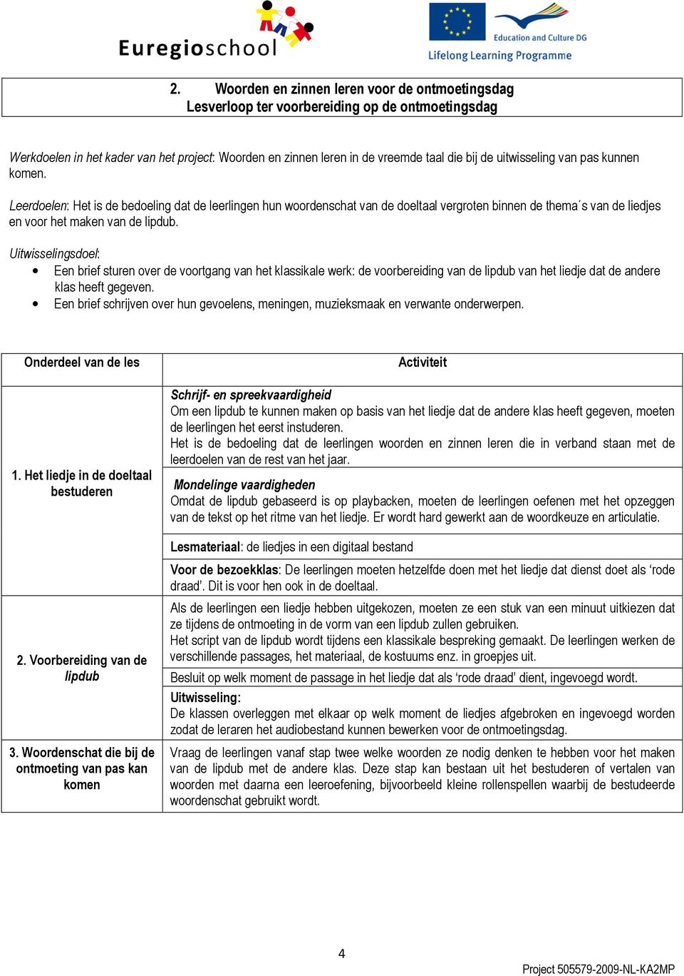 Uitwisselingsdoel: Een brief sturen over de voortgang van het klassikale werk: de voorbereiding van de lipdub van het liedje dat de andere klas heeft gegeven.