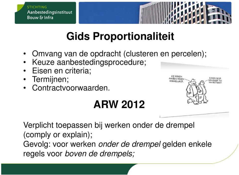 ARW 2012 Verplicht toepassen bij werken onder de drempel (comply or explain);