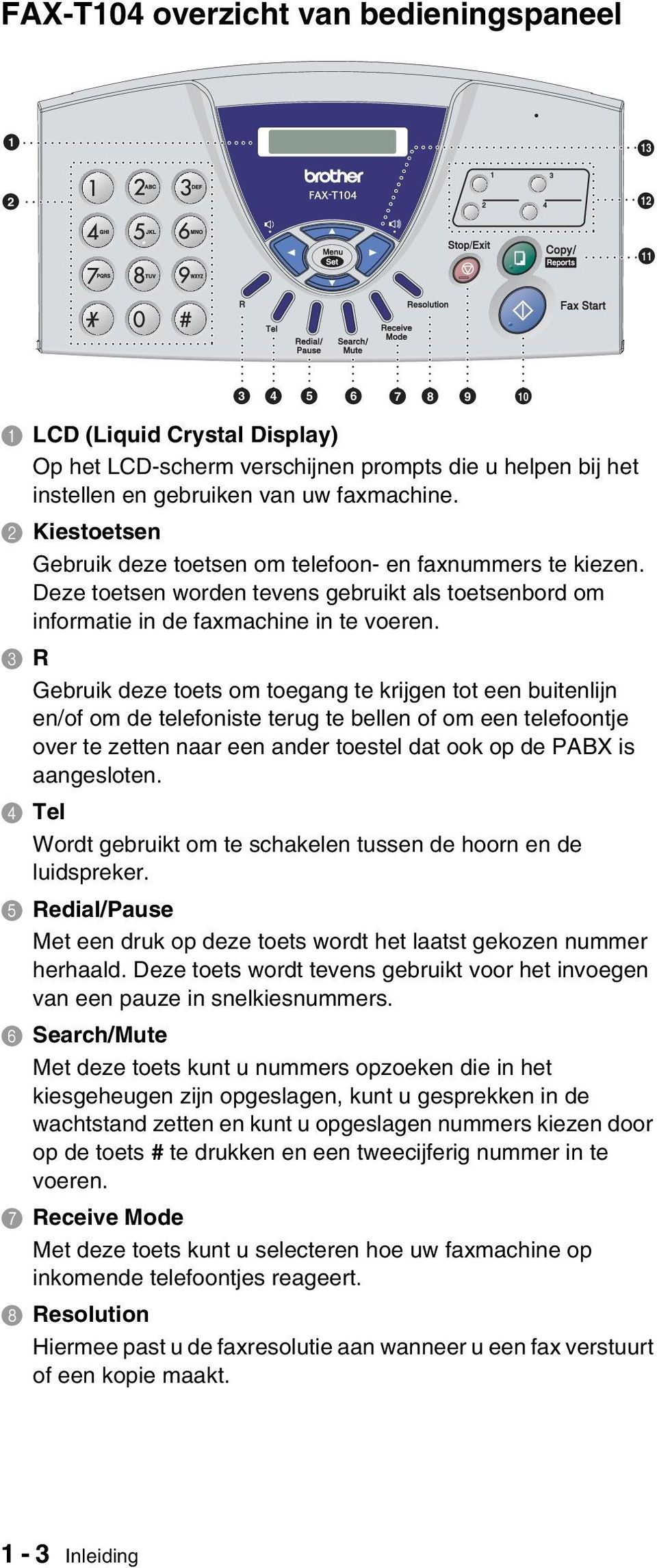 3 R Gebruik deze toets om toegang te krijgen tot een buitenlijn en/of om de telefoniste terug te bellen of om een telefoontje over te zetten naar een ander toestel dat ook op de PABX is aangesloten.