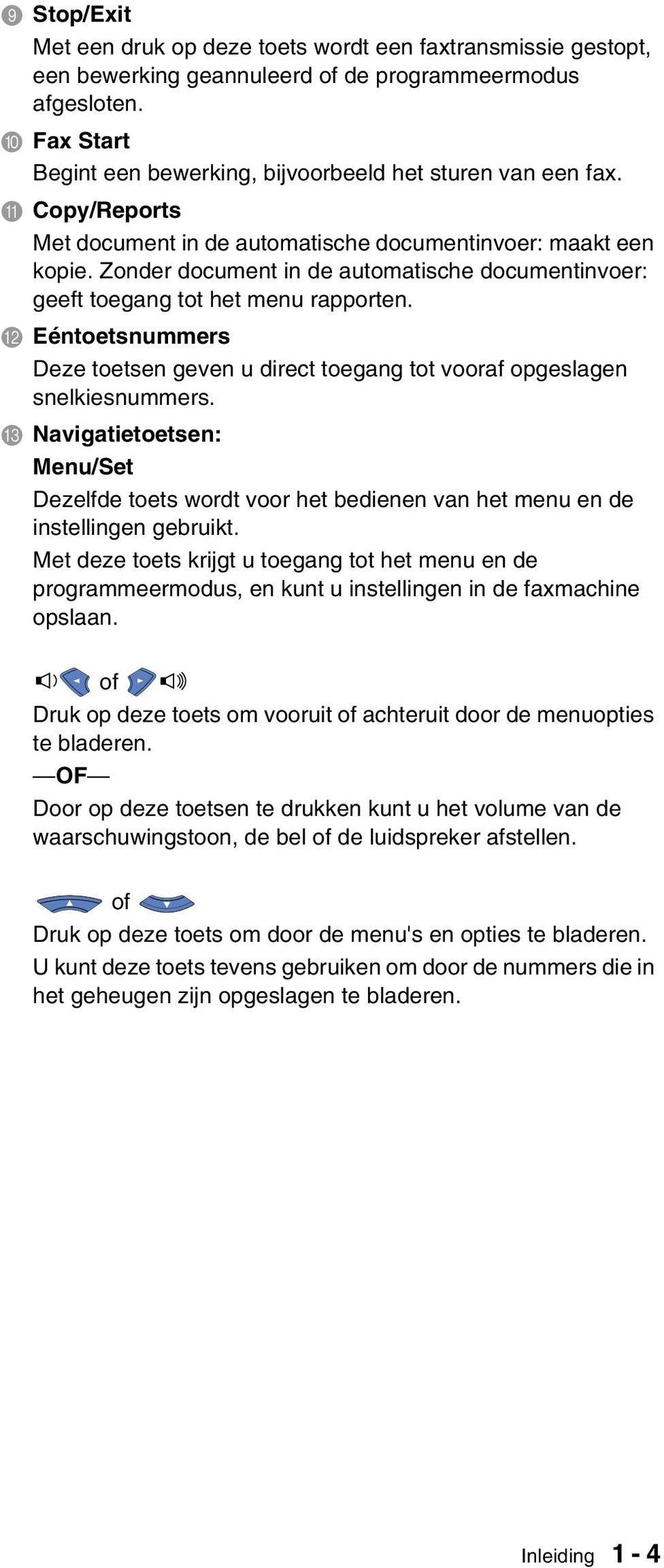 Zonder document in de automatische documentinvoer: geeft toegang tot het menu rapporten. B Eéntoetsnummers Deze toetsen geven u direct toegang tot vooraf opgeslagen snelkiesnummers.