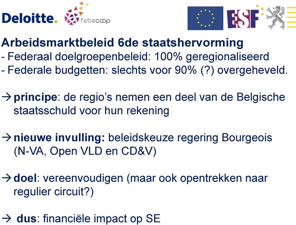 principe: de regio s nemen een deel van de Belgische staatsschuld voor hun rekening nieuwe