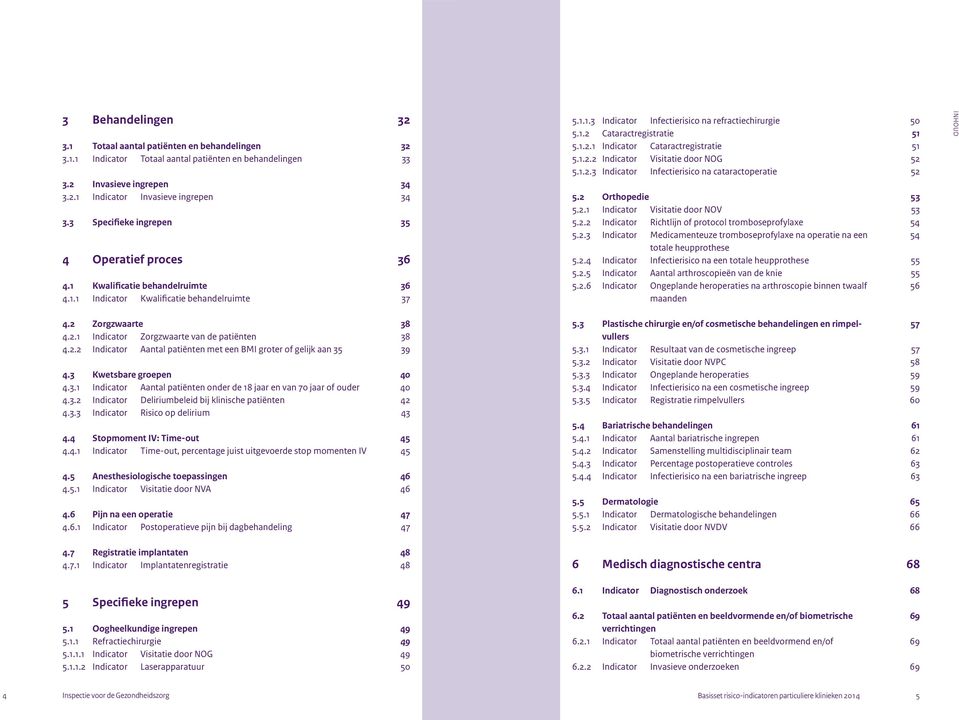 1.2.1 Indicator Cataractregistratie 51 5.1.2.2 Indicator Visitatie door NOG 52 5.1.2.3 Indicator Infectierisico na cataractoperatie 52 5.2 Orthopedie 53 5.2.1 Indicator Visitatie door NOV 53 5.2.2 Indicator Richtlijn of protocol tromboseprofylaxe 54 5.