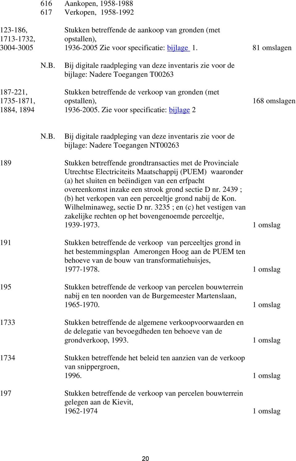 Zie voor specificatie: bijlage 2 168 omslagen N.B.