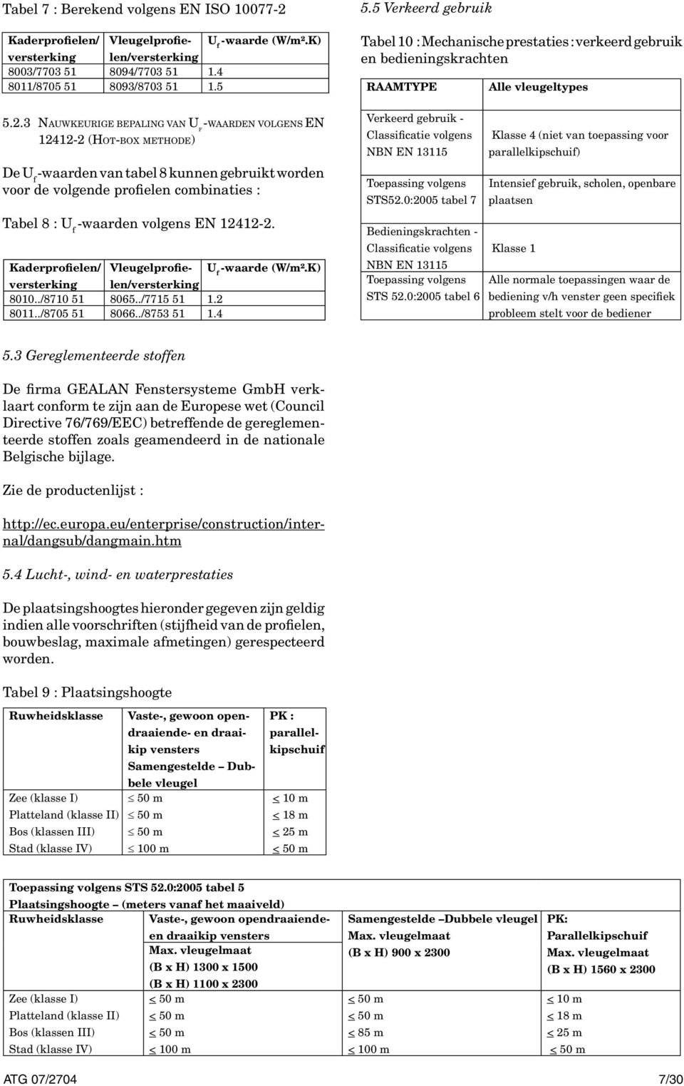 3 Nauwkeurige bepaling van U f -waarden volgens EN 12412-2 (Hot-box methode) De U f -waarden van tabel 8 kunnen gebruikt worden voor de volgende profielen combinaties : Tabel 8 : U f -waarden volgens