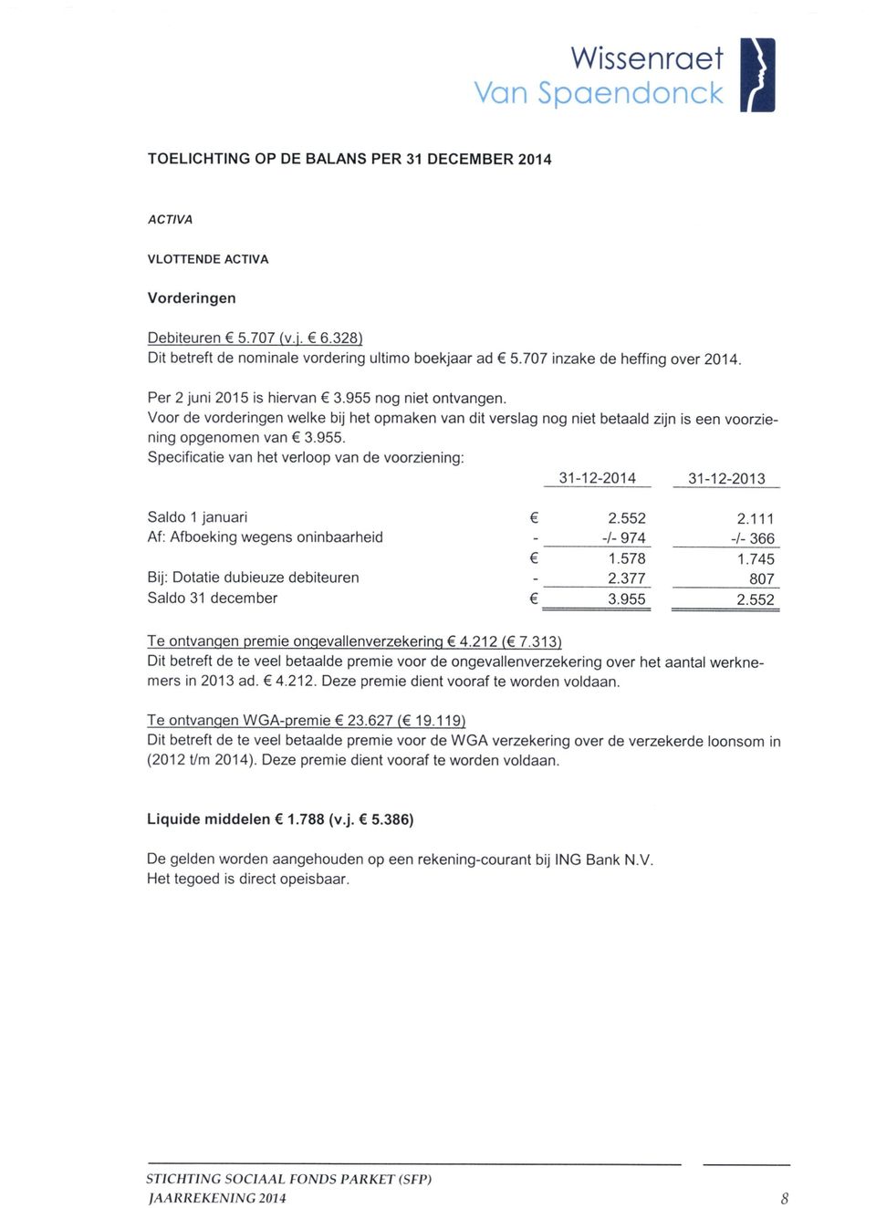 nog niet ontvangen. Voor de vorderingen welke bij het opmaken van dit verslag nog niet betaaid zijn is een voorziening opgenomen van 3.955.