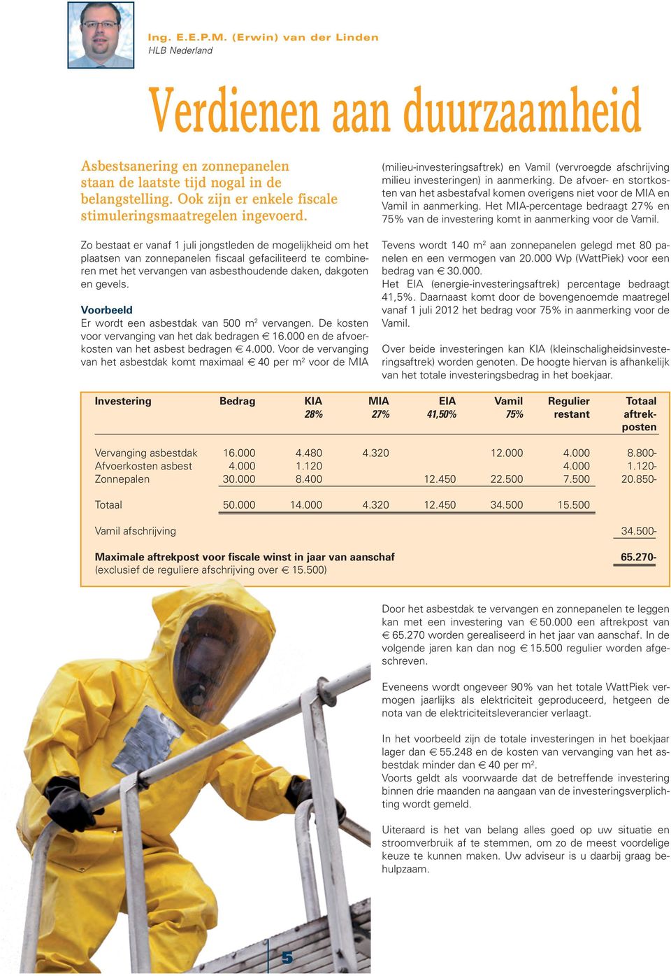 Zo bestaat er vanaf 1 juli jongstleden de mogelijkheid om het plaatsen van zonnepanelen fiscaal gefaciliteerd te combineren met het vervangen van asbesthoudende daken, dakgoten en gevels.