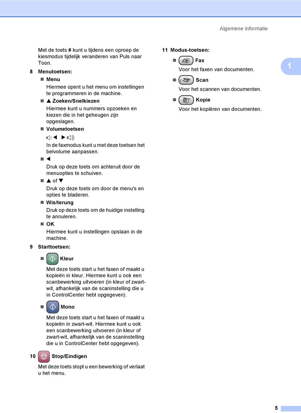 Volumetoetsen d c In de faxmodus kunt u met deze toetsen het belvolume aanpassen. d Druk op deze toets om achteruit door de menuopties te schuiven.