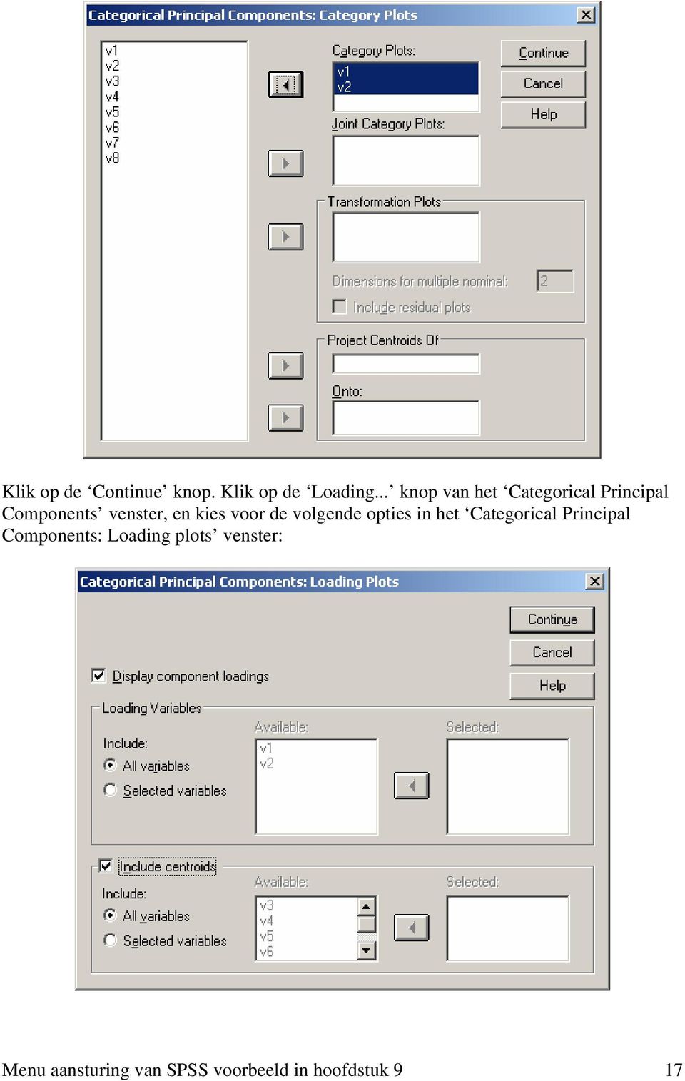 kies voor de volgende opties in het Categorical Principal