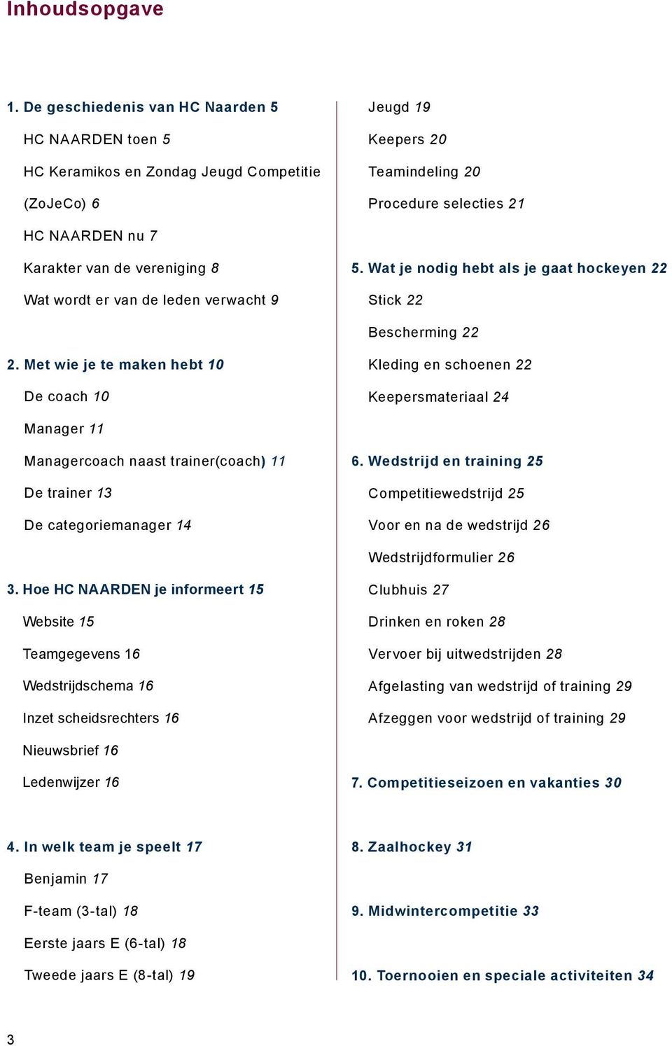 vereniging 8 Wat wordt er van de leden verwacht 9 5. Wat je nodig hebt als je gaat hockeyen 22 Stick 22 Bescherming 22 2.