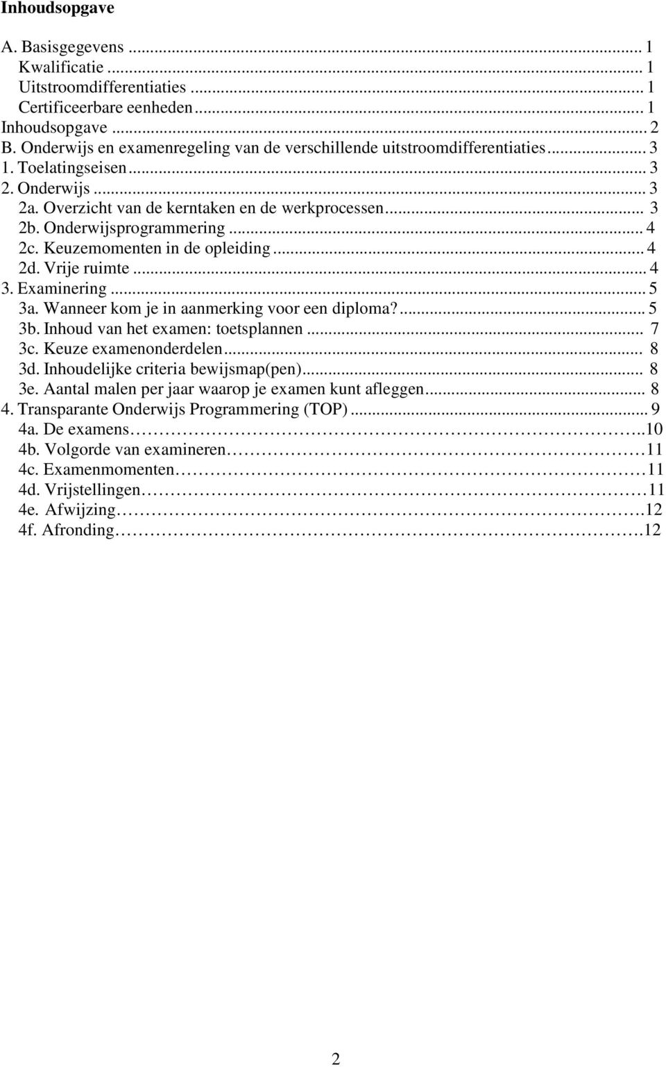 Onderwijsprogrammering... 4 2c. Keuzemomenten in de opleiding... 4 2d. Vrije ruimte... 4 3. Examinering... 5 3a. Wanneer kom je in aanmerking voor een diploma?... 5 3b.