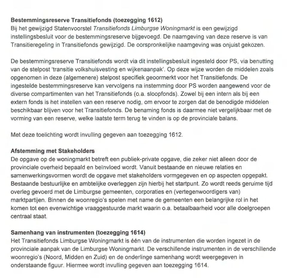 De bestemmingsreserve Transitiefonds wordt via dit instellingsbesluit ingesteld door PS, via benutting van de stelpost 'transitie volkshuisvesting en wijkenaanpak'.