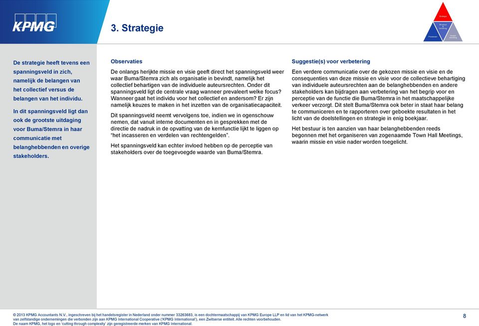 Observaties De onlangs herijkte missie en visie geeft direct het spanningsveld weer waar Buma/Stemra zich als organisatie in bevindt, namelijk het collectief behartigen van de individuele