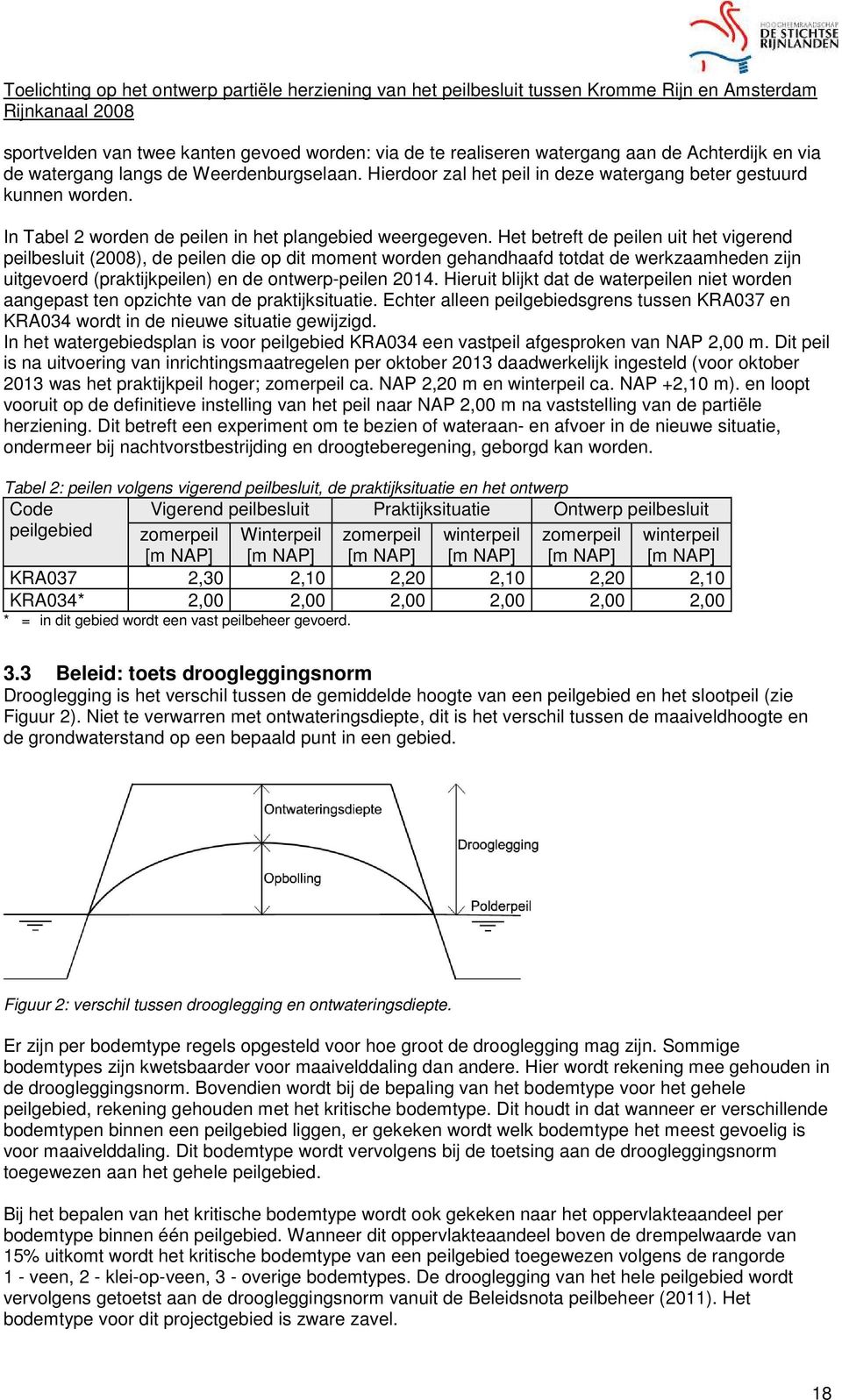 Het betreft de peilen uit het vigerend peilbesluit (2008), de peilen die op dit moment worden gehandhaafd totdat de werkzaamheden zijn uitgevoerd (praktijkpeilen) en de ontwerp-peilen 2014.