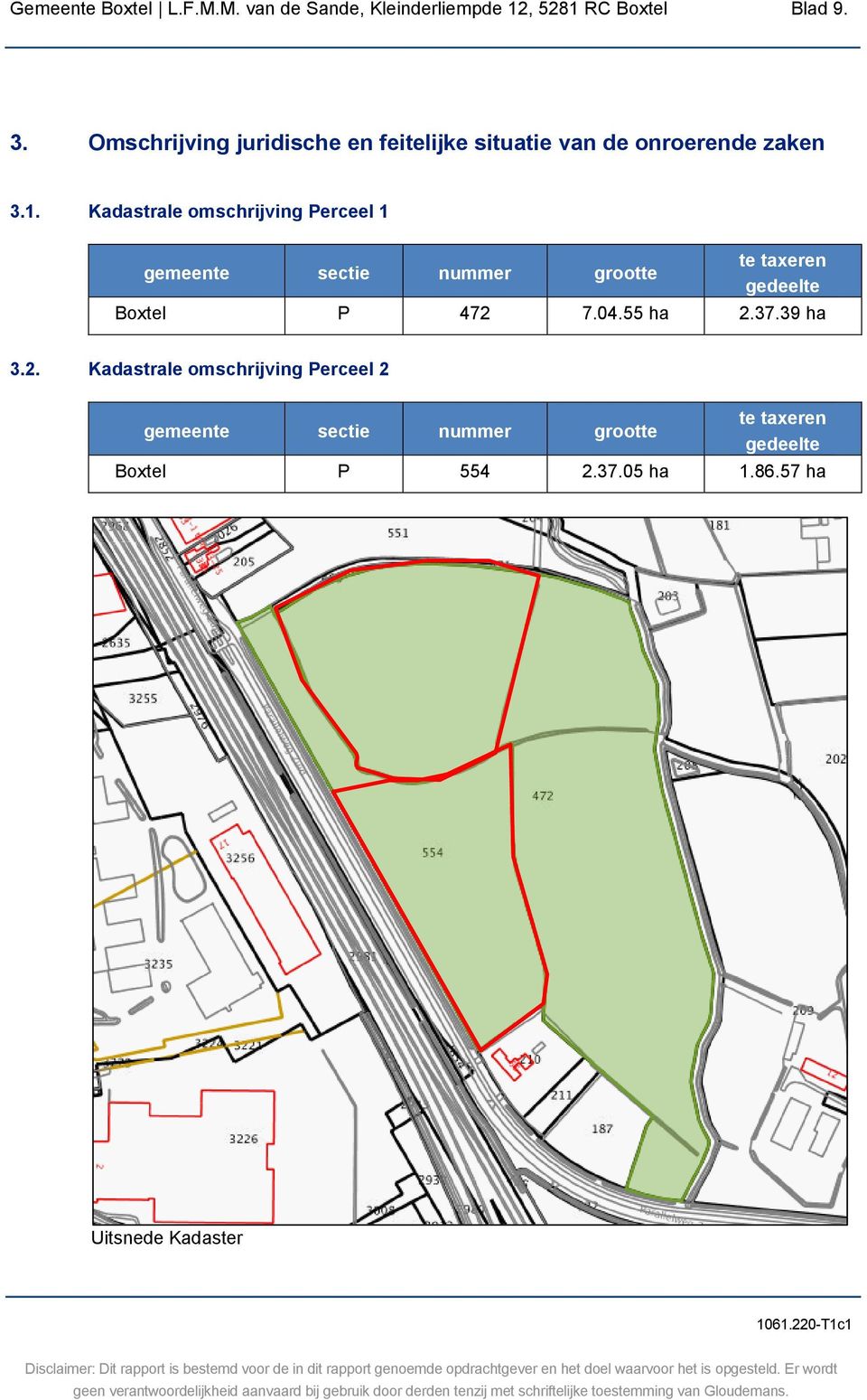 Kadastrale omschrijving Perceel 1 gemeente sectie nummer grootte te taxeren gedeelte Boxtel P 472 7.04.