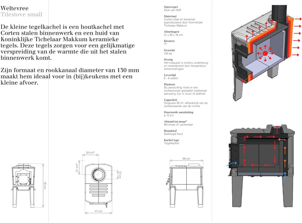 Zijn formaat en rookkanaal diameter van 130 mm maakt hem ideaal voor in (bij)keukens met een kleine afvoer.