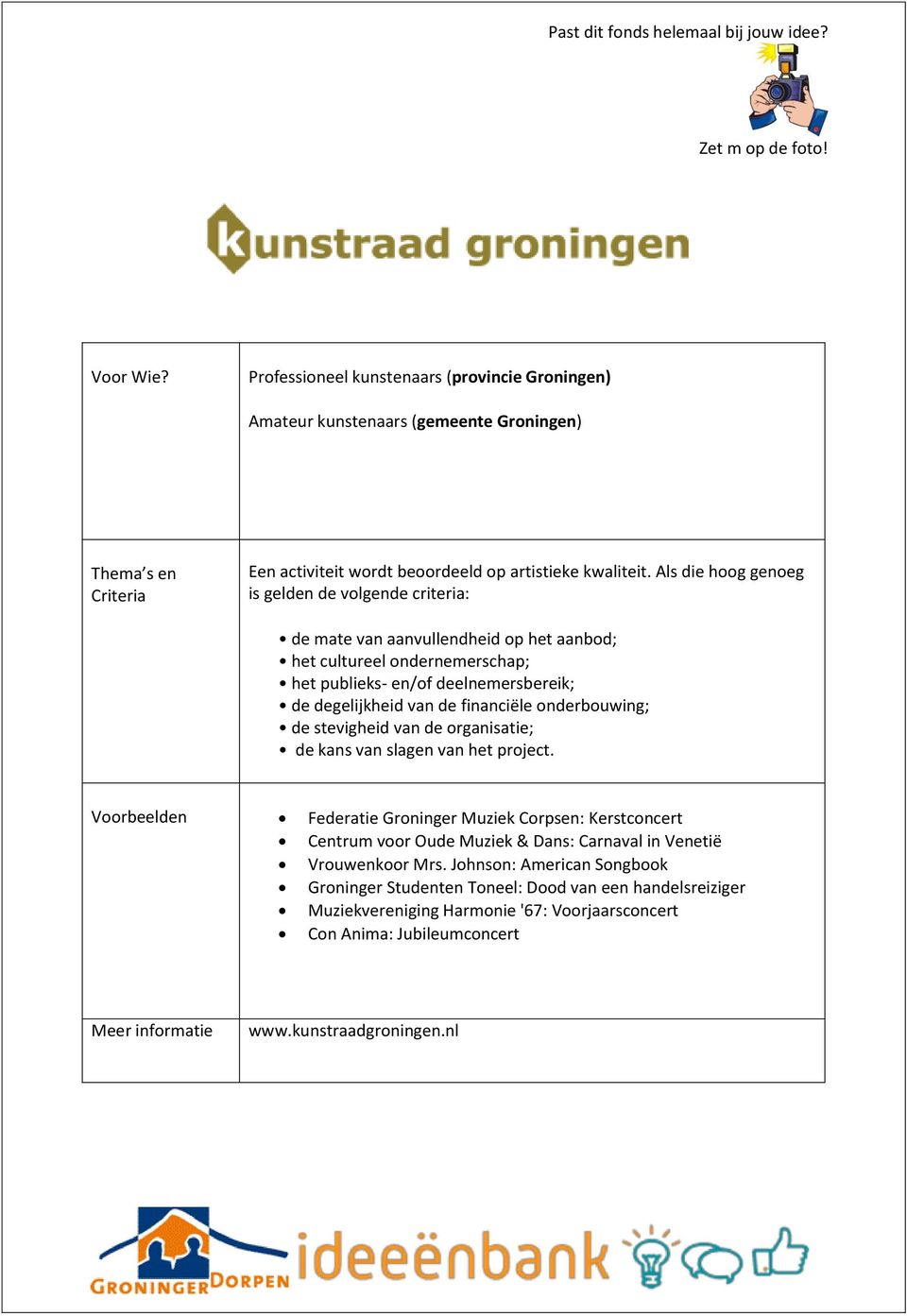 financiële onderbouwing; de stevigheid van de organisatie; de kans van slagen van het project.