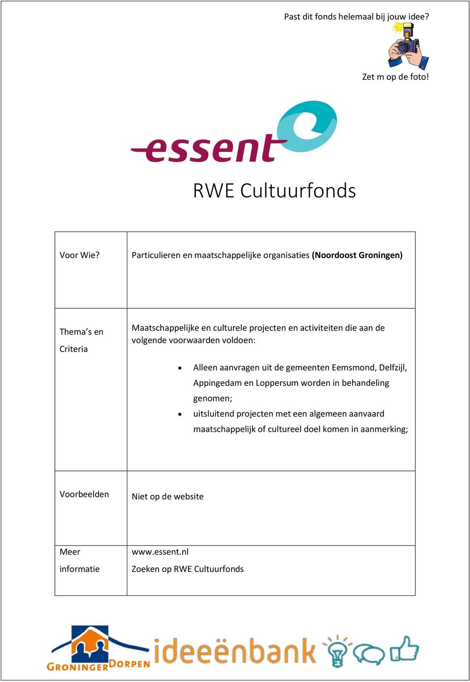 Appingedam en Loppersum worden in behandeling genomen; uitsluitend projecten met een algemeen aanvaard maatschappelijk