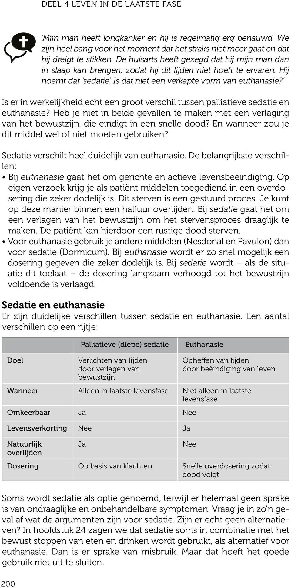 Is er in werkelijkheid echt een groot verschil tussen palliatieve sedatie en euthanasie? Heb je niet in beide gevallen te maken met een verlaging van het bewustzijn, die eindigt in een snelle dood?