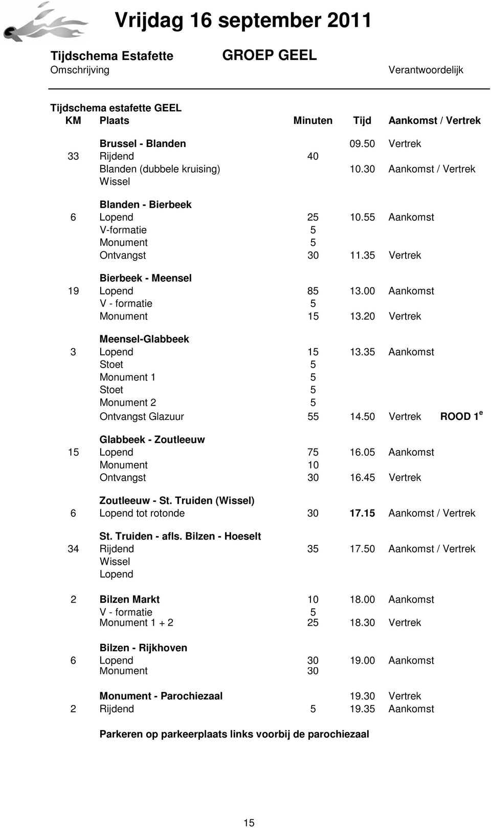 20 Vertrek Meensel-Glabbeek 3 15 13.35 Aankomst Stoet 5 Monument 1 5 Stoet 5 Monument 2 5 Ontvangst Glazuur 55 14.50 Vertrek ROOD 1 e Glabbeek - Zoutleeuw 15 75 16.