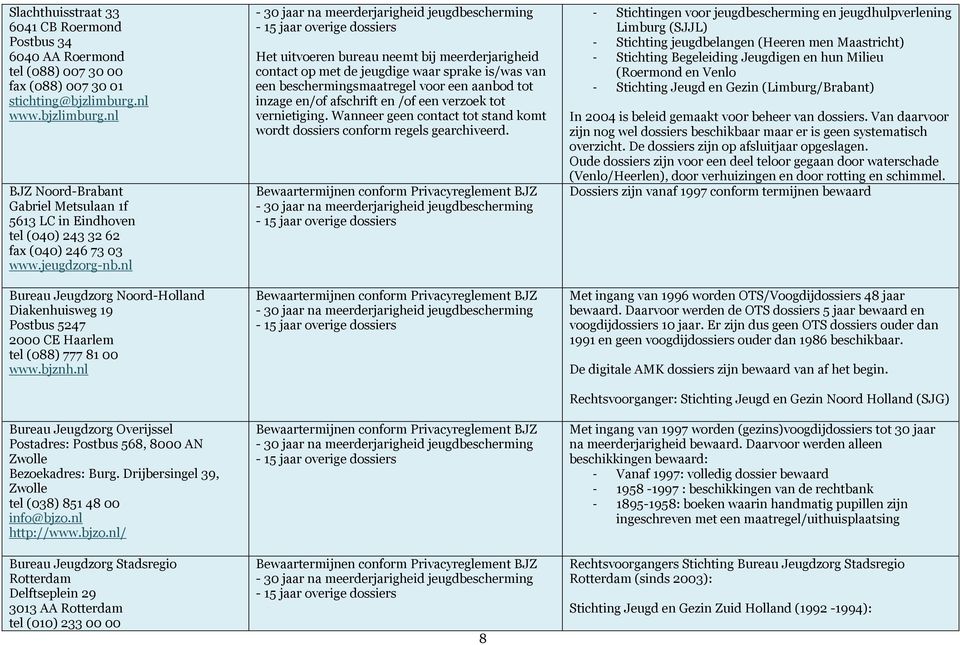 nl Bureau Jeugdzorg Noord-Holland Diakenhuisweg 19 Postbus 5247 2000 CE Haarlem tel (088) 777 81 00 www.bjznh.nl Bureau Jeugdzorg Overijssel Postadres: Postbus 568, 8000 N Zwolle Bezoekadres: Burg.