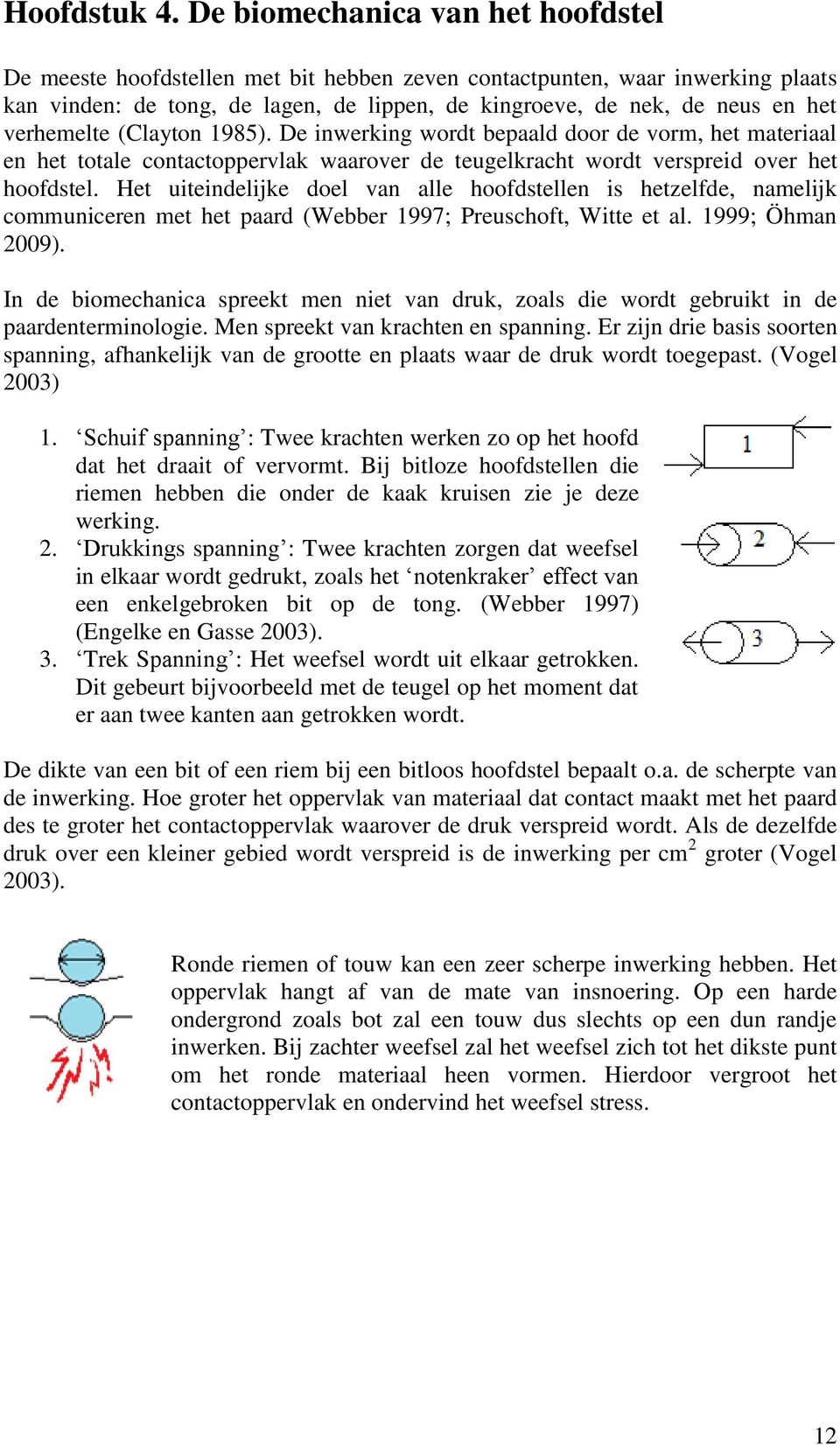 verhemelte (Clayton 1985). De inwerking wordt bepaald door de vorm, het materiaal en het totale contactoppervlak waarover de teugelkracht wordt verspreid over het hoofdstel.