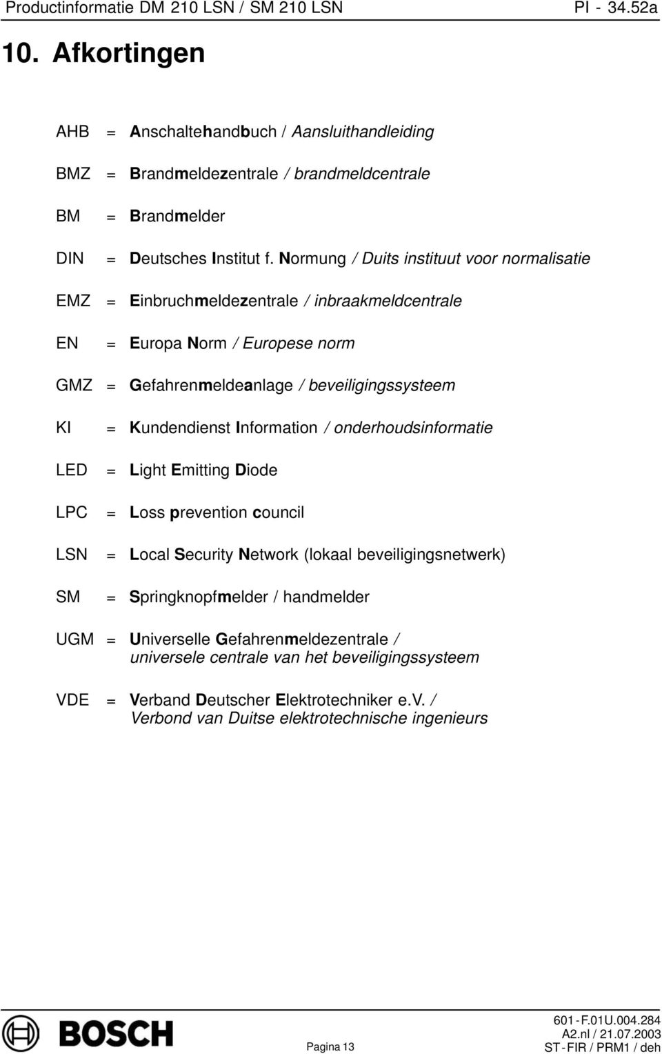 Kundendienst Information / onderhoudsinformatie LED = Light Emitting Diode LPC = Loss prevention council LSN = Local Security Network (lokaal beveiligingsnetwerk) SM =