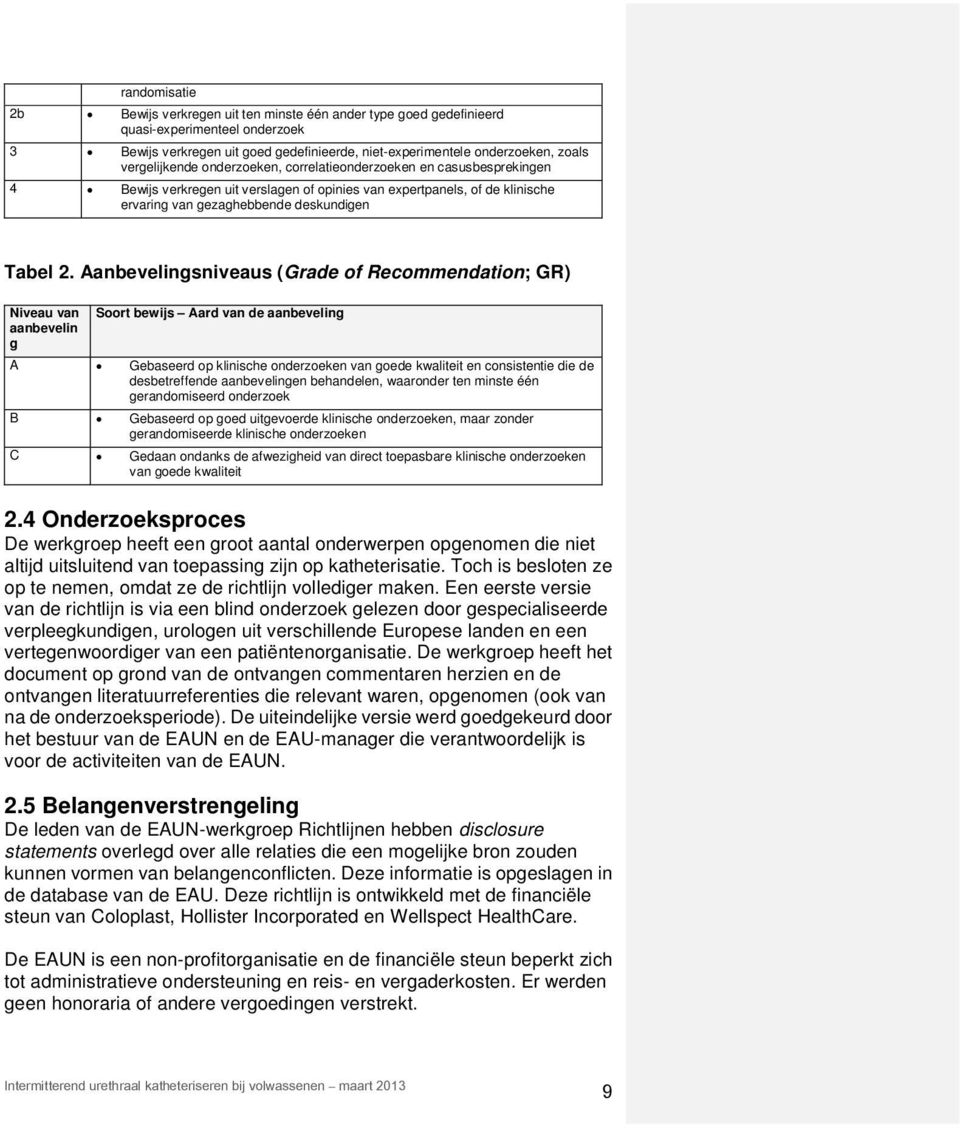 Aanbevelingsniveaus (Grade of Recommendation; GR) Niveau van Soort bewijs Aard van de aanbeveling aanbevelin g A Gebaseerd op klinische onderzoeken van goede kwaliteit en consistentie die de