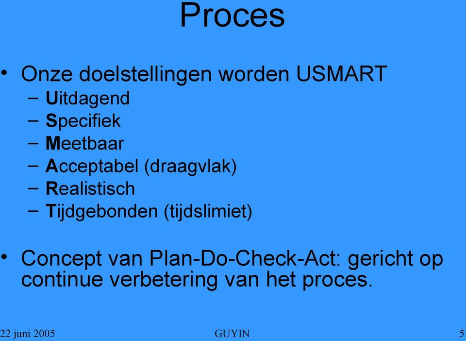 Tijdgebonden (tijdslimiet) Concept van Plan-Do-Check-Act: