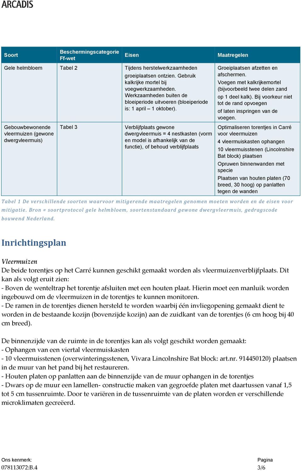 Verblijfplaats gewone dwergvleermuis = 4 nestkasten (vorm en model is afhankelijk van de functie), of behoud verblijfplaats Maatregelen Groeiplaatsen afzetten en afschermen.