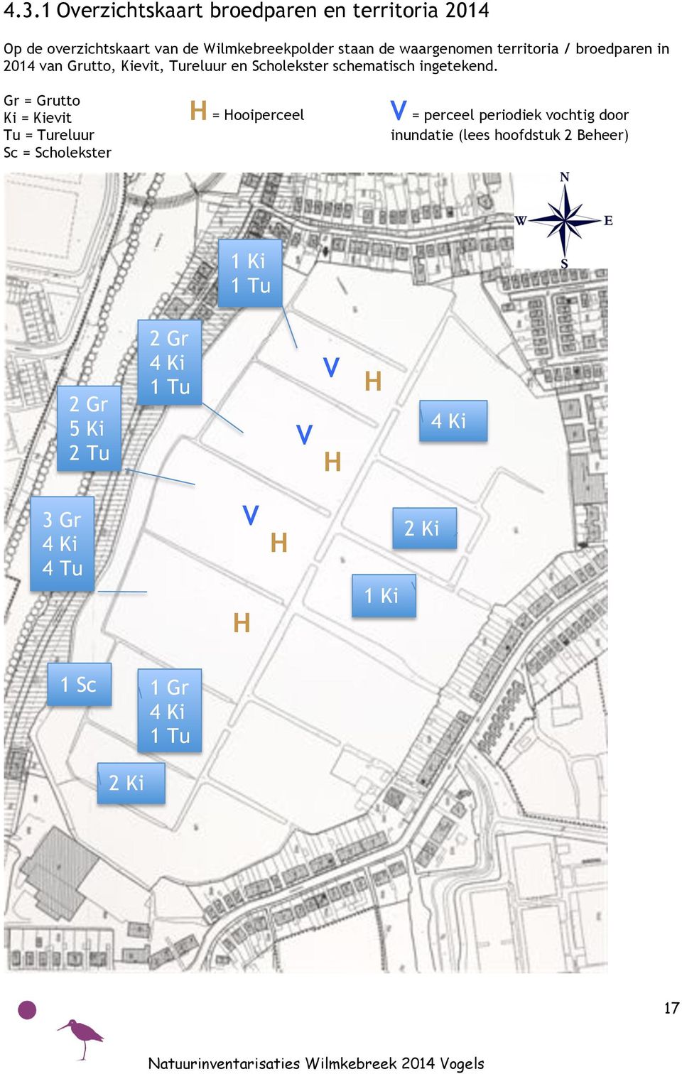 Gr = Grutto Ki = Kievit Tu = Tureluur Sc = Scholekster H = Hooiperceel V = perceel periodiek vochtig door inundatie
