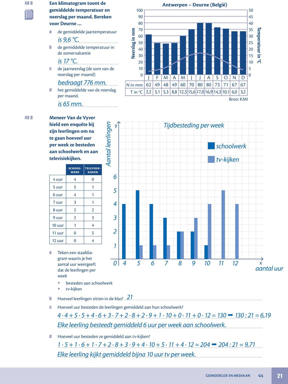 ... Neerslg in mm 9 8 7 N in mm T in C J, F 9, Antwerpen Deurne (België) M A M J J A S O N D 8 9 7 8 8 7 7 7 7, 8,8,, 7,,9,,,, Bron: KMI Tempertuur in C 9 B Meneer Vn de Vyver hield een enquête ij