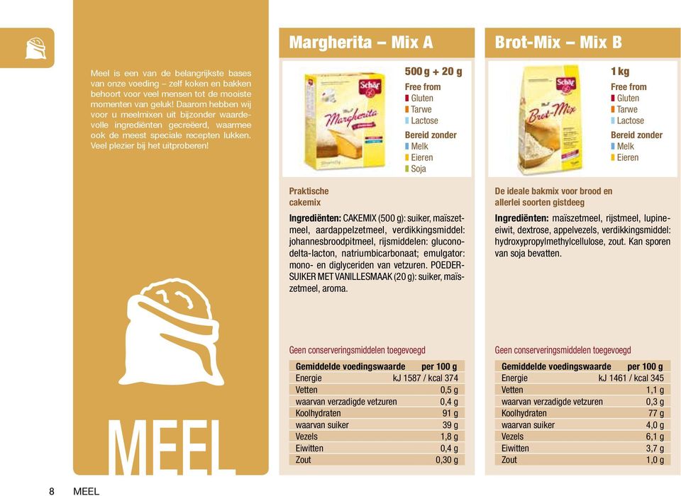 500 g + 20 g Soja 1 kg Praktische cakemix Ingrediënten: CAKEMIX (500 g): suiker, maïszetmeel, aardappelzetmeel, verdikkingsmiddel: johannesbroodpitmeel, rijsmiddelen: gluconodelta-lacton,