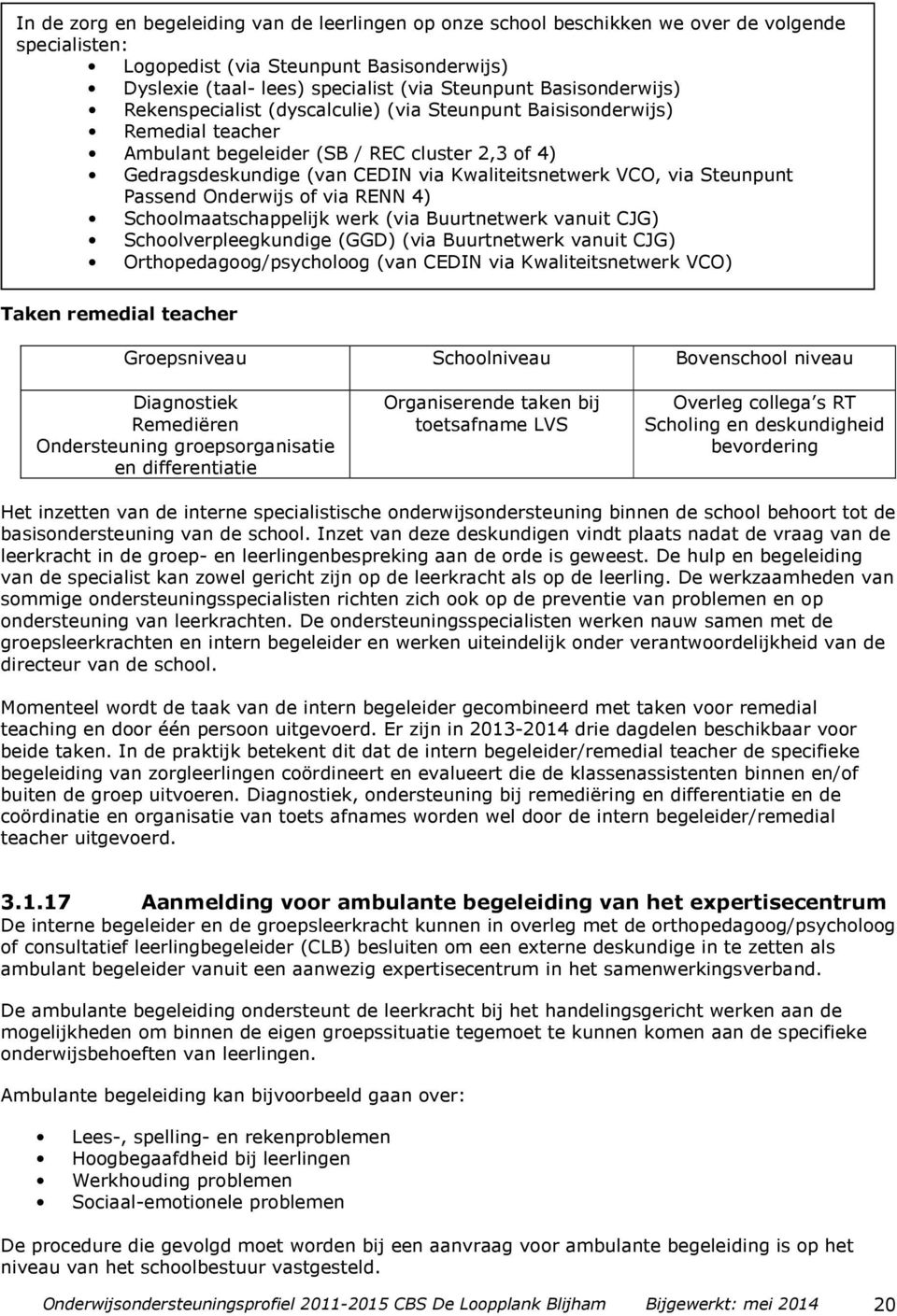 via Steunpunt Passend Onderwijs of via RENN 4) Schoolmaatschappelijk werk (via Buurtnetwerk vanuit CJG) Schoolverpleegkundige (GGD) (via Buurtnetwerk vanuit CJG) Orthopedagoog/psycholoog (van CEDIN