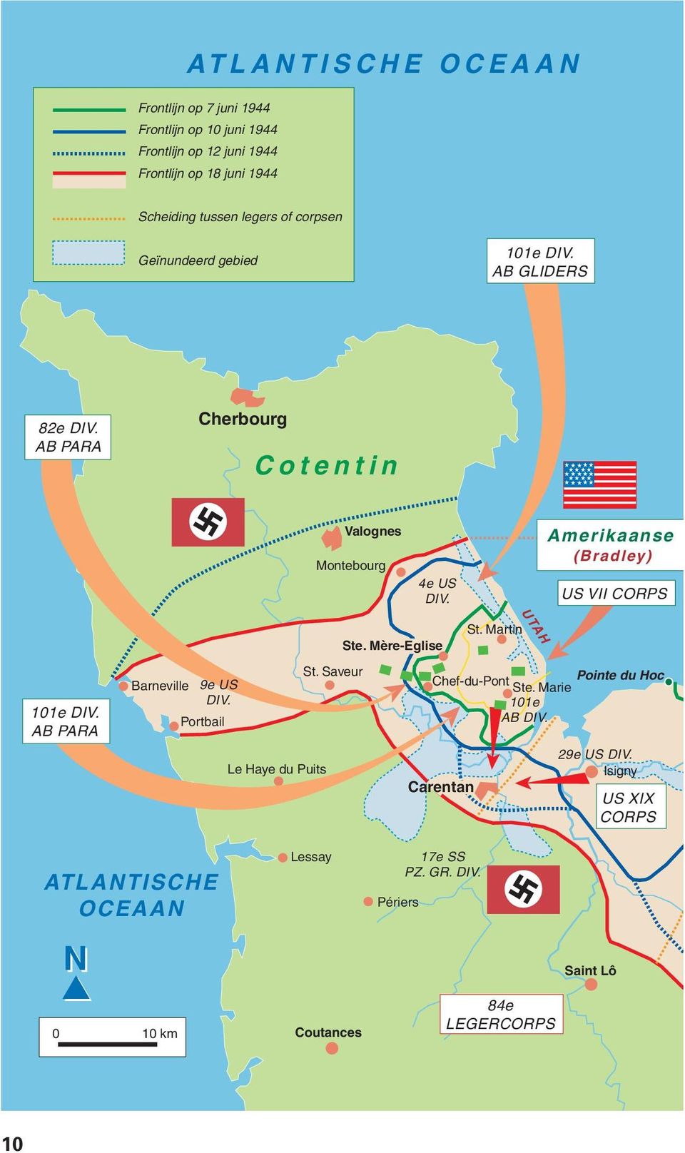 Amerikaanse 1 (Bradley) US VII CORPS 101e DIV. AB PARA Barneville 9e US DIV. Portbail Le Haye du Puits St. Martin Ste. Mère-Eglise St.