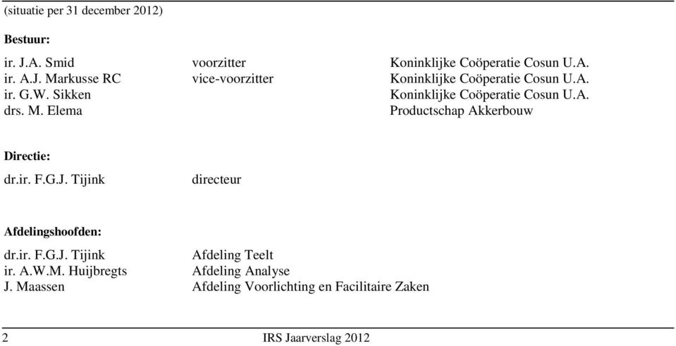 Tijink directeur Afdelingshoofden: dr.ir. F.G.J. Tijink Afdeling Teelt ir. A.W.M. Huijbregts Afdeling Analyse J.