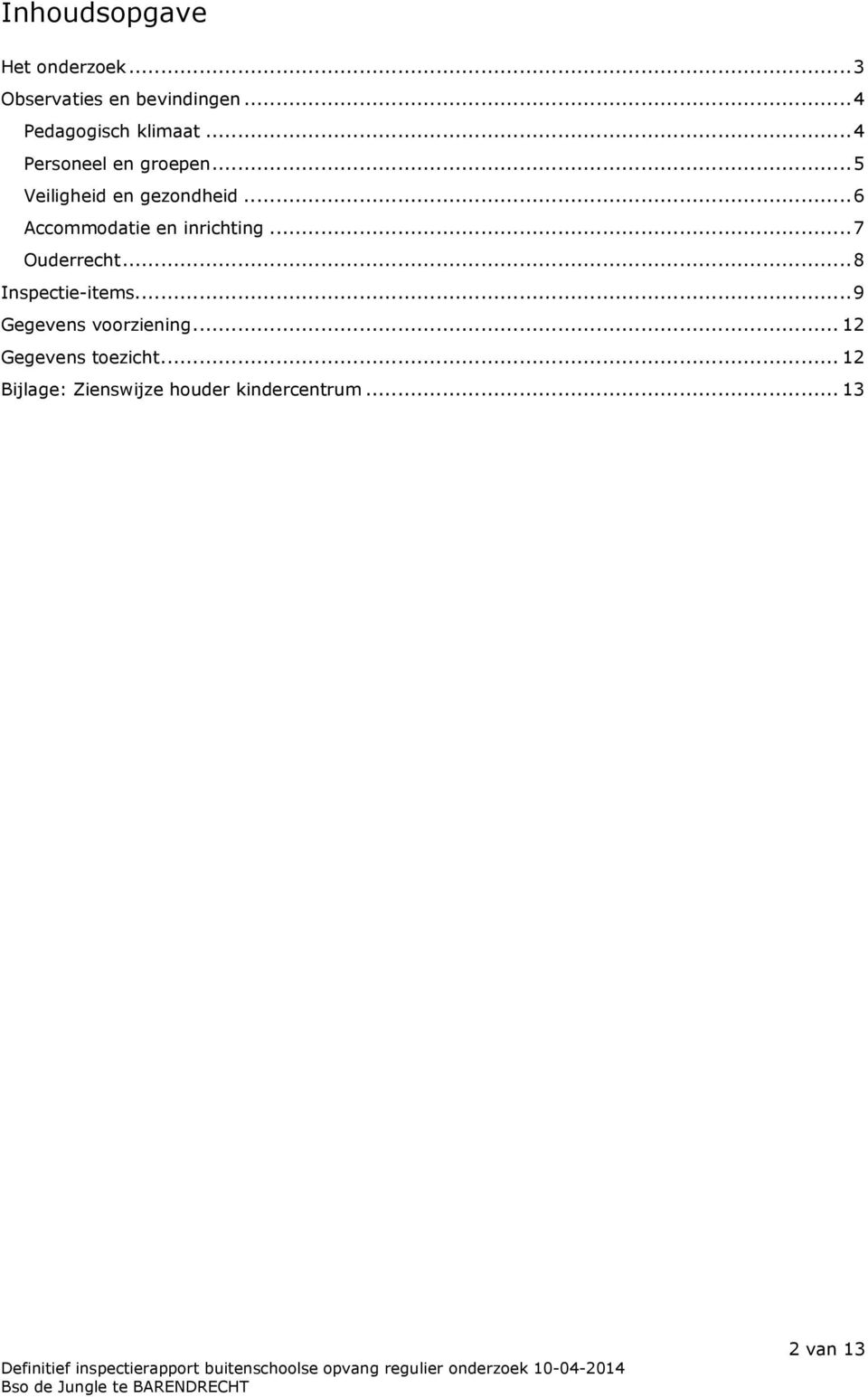 ..6 Accommodatie en inrichting...7 Ouderrecht...8 Inspectie-items.