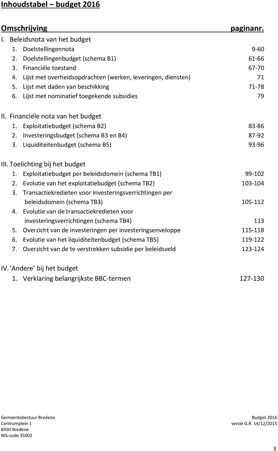 Exploitatiebudget (schema B2) 83-86 2. Investeringsbudget (schema B3 en B4) 87-92 3. Liquiditeitenbudget (schema B5) 93-96 III. Toelichting bij het budget 1.